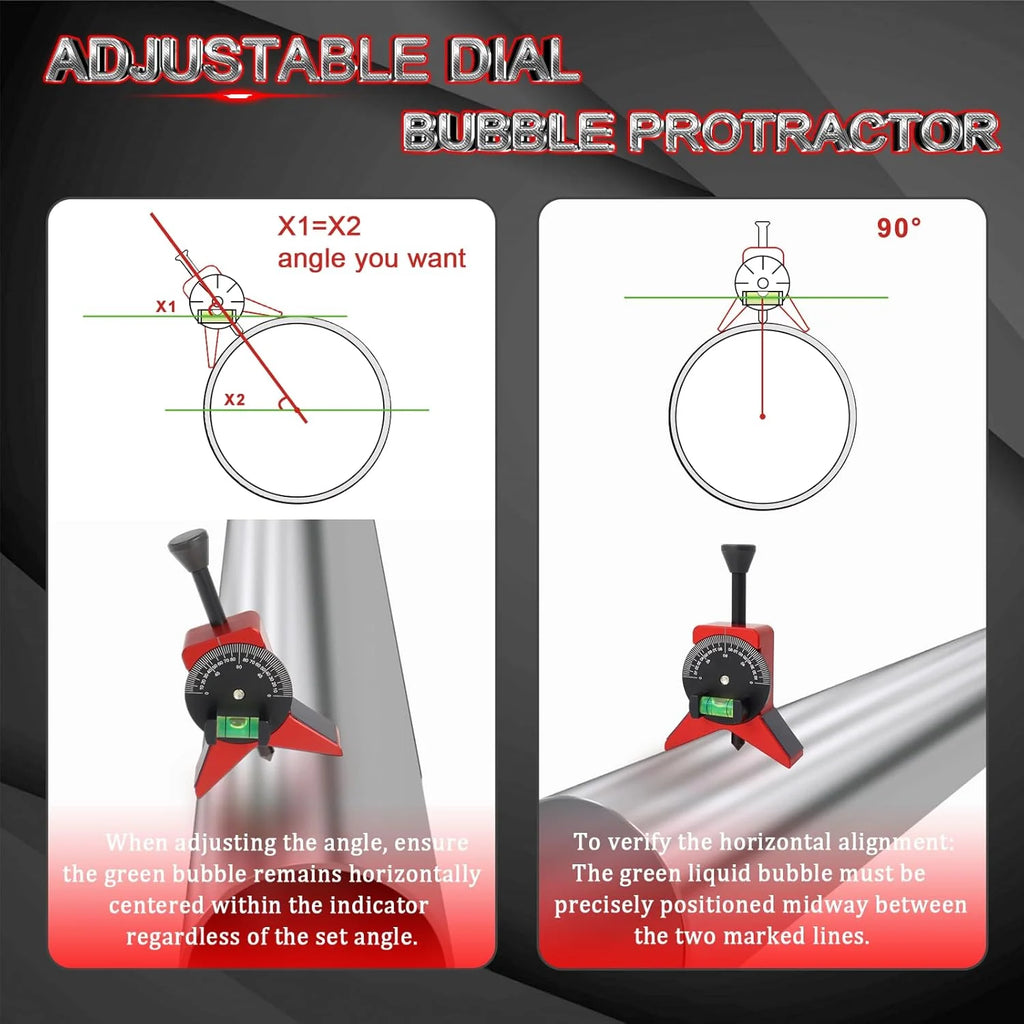Pipe Center Finder, Pipefitter Tools W/Magnetic Centering Head Y-Type Pipe Fitting Tools W/Adjustable Dial Bubble Protractor