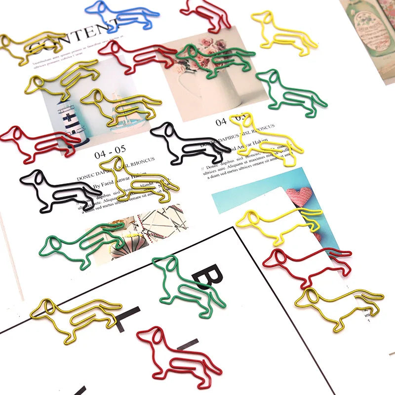 10-100pcs Creative Colorful Dachshund Paper Clips Cartoon Creative Metal Animal Special-shaped Bookmark Clip Paper Clamps
