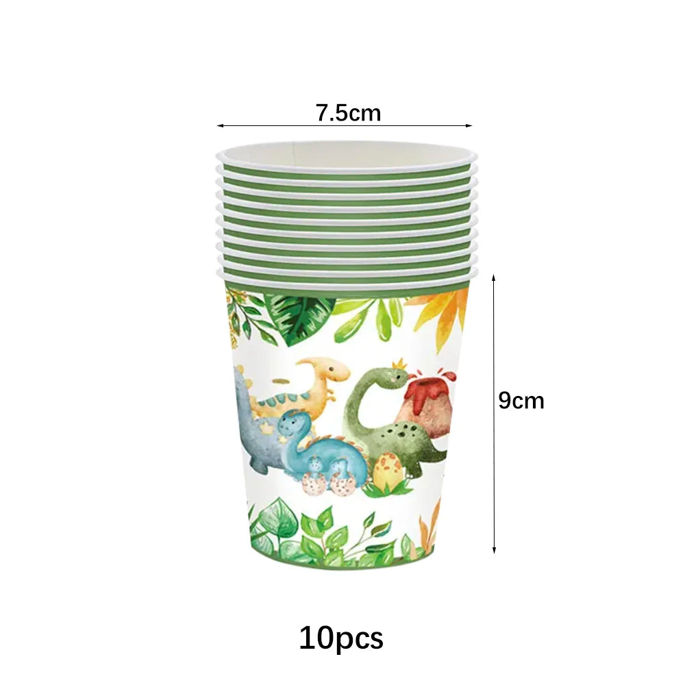 Cartoon Dinosaur Birthday Disposable Tableware Paper Plates Cups Napkin Tablecloth Dinosaur Roar Theme Birthday Party Decoration