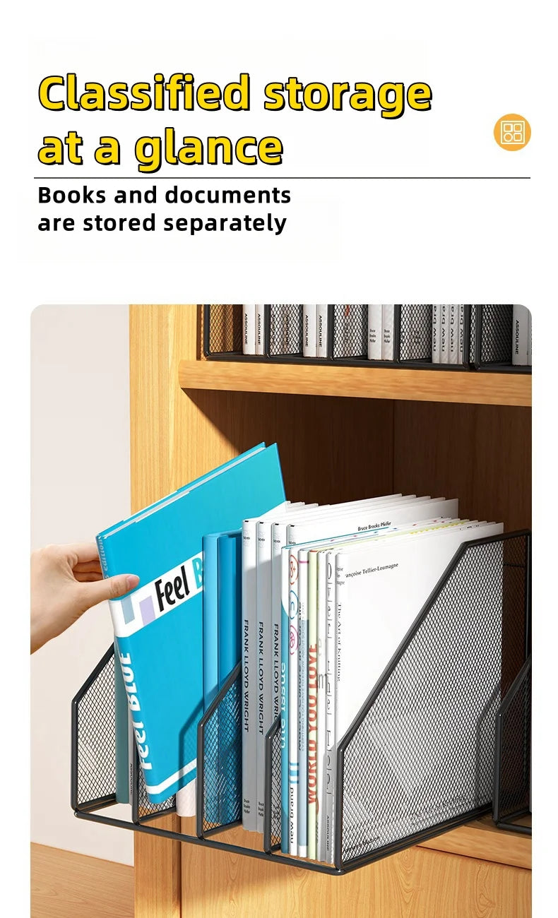 3 or 4 Slot Desktop File Organizer Metal Mesh Magazine Book Document Holder Black White for Office School Home Students Teachers
