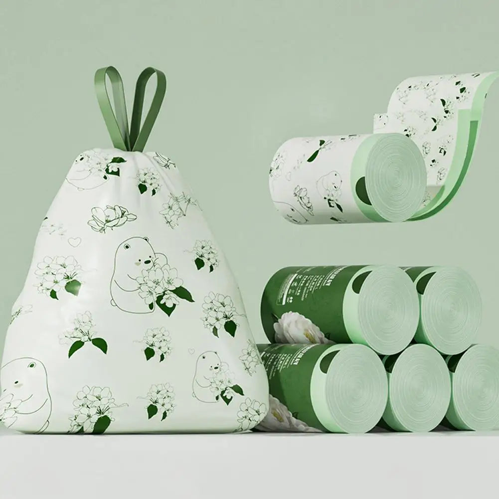 50 100pcs Scented Drawstring Trash Bags Thickened Camellia Fragrance Garbage Bag for Kitchen Odor Control Waste Bag