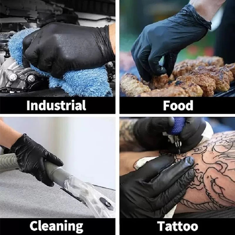 10-200pc Nitrile Gloves Black Rubber Gloves Latex Disposable Gloves Work Housework Car Industry Gardening Pet Care Cooking Tools
