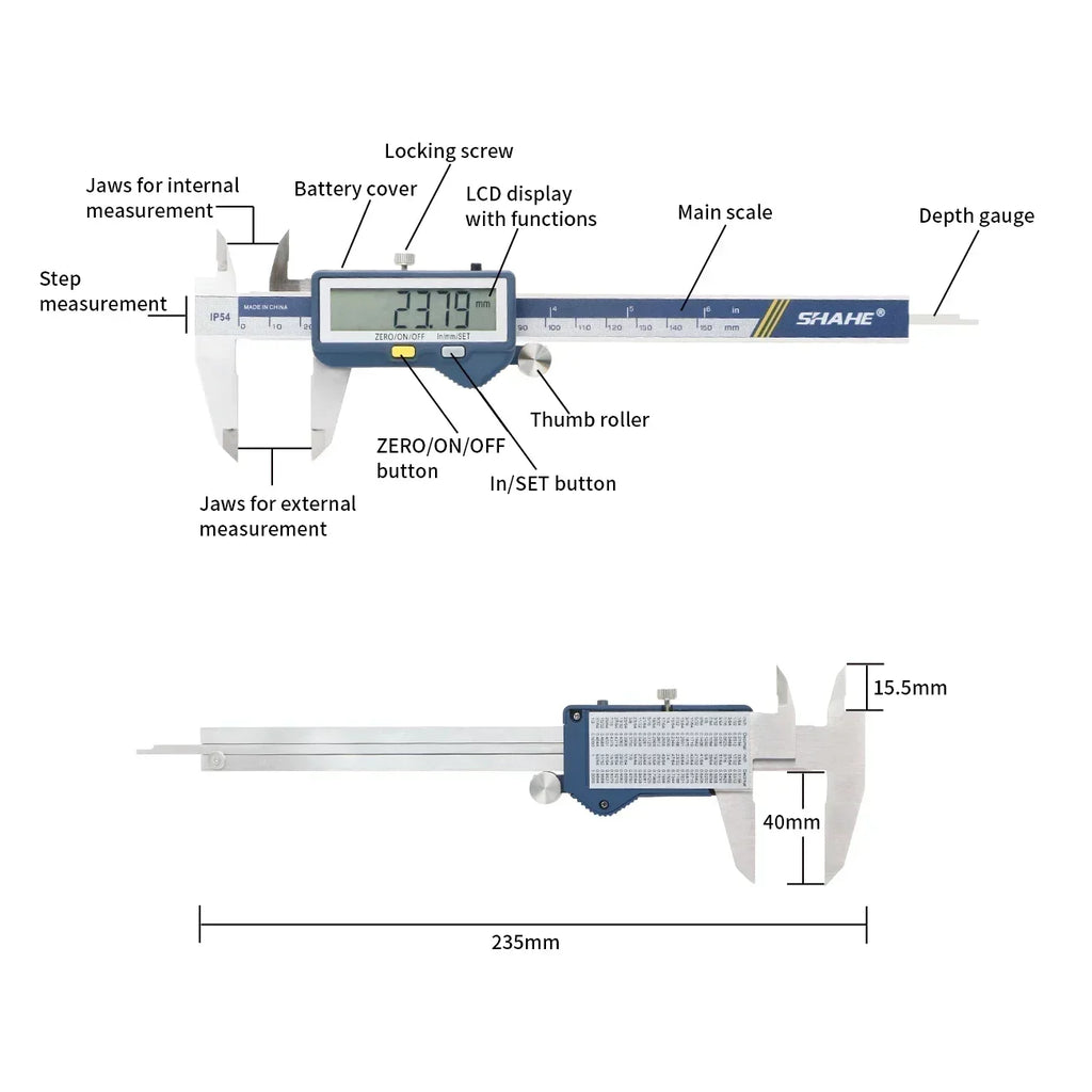 SHAHE Large Screen Digital Caliper 150/200/300mm Stainless Steel Calipers Measuring Tool Electronic Micrometer Caliper