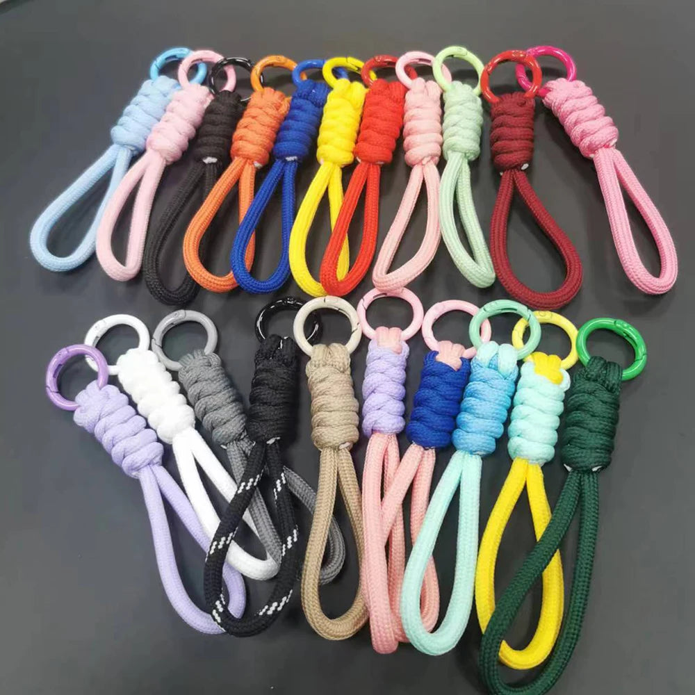 12cm Paracord Braided Woven Keychain Wrist Rope Phone case Anti-lost Rope Strap Key Ring Tactical Survival Tool Backpack Buckle