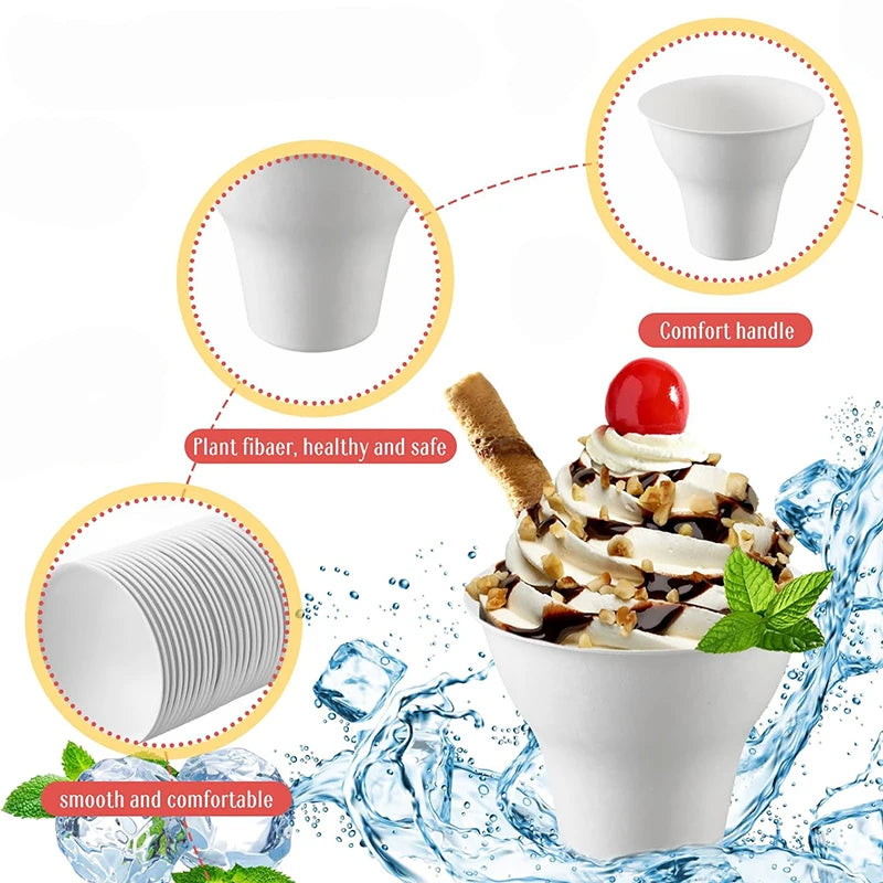 20Pcs Snow Cone Paper Cups, 300ml Disposable Cups for Snack Ice Cream Food Desserts, Party Drinking Wedding Picnic Supplies
