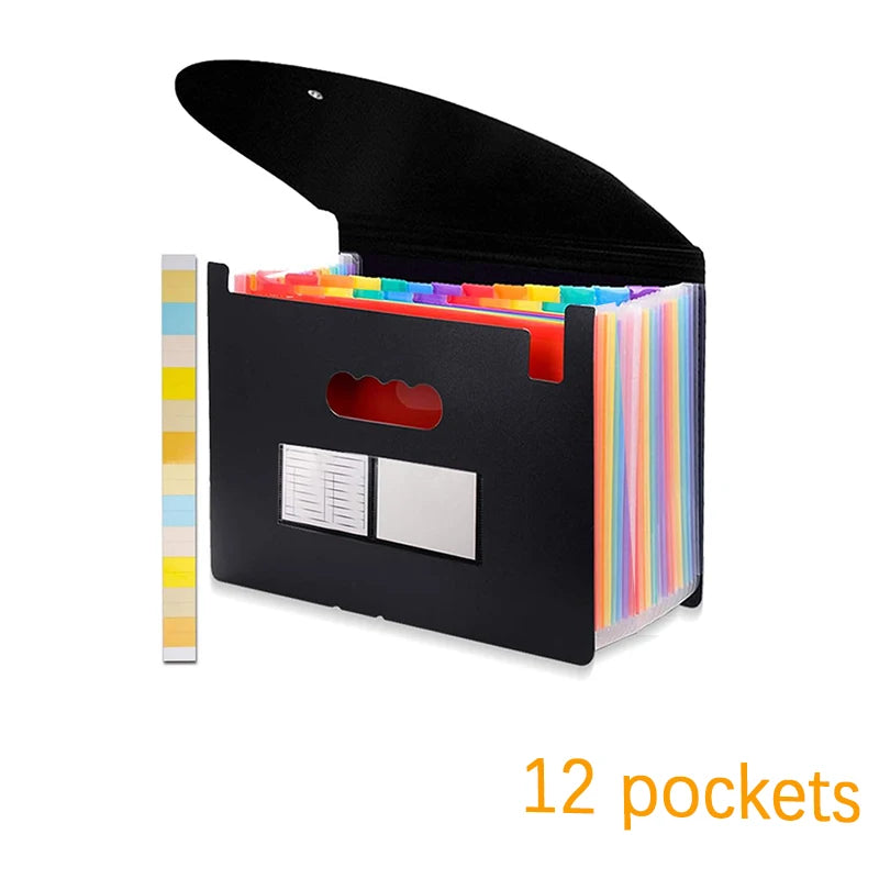 12/24Pockets Expanding File Folder A4 Size Filing Folder Organizer Large Capacity Portable Accordian File Box For Classroom Offi