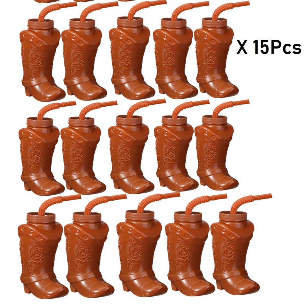 Plastic Cowboy Boot Cups with Straws and Lids Reusable Cowboy Cup for Western Themed Party Supplies Rodeo Birthday Decorations