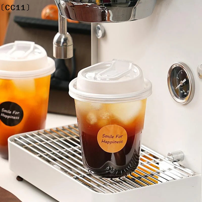 10pcs Transparent Coffee Cups With Lids U-shaped Disposable Cups For Hot Drink Milk Tea Takeaway Beverage Cups〔CC11〕