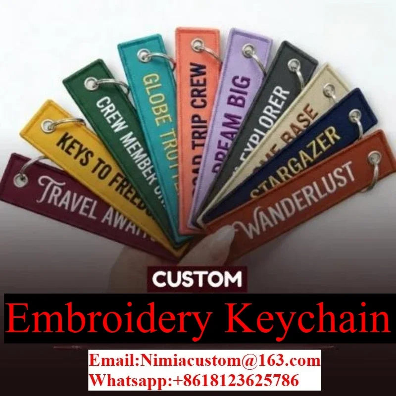 Wholesale Custom Embroidery Keychains Logo Flight Tag Keychain Jet Tag Keychain Personalized Name Key Ring Fabric Keychain