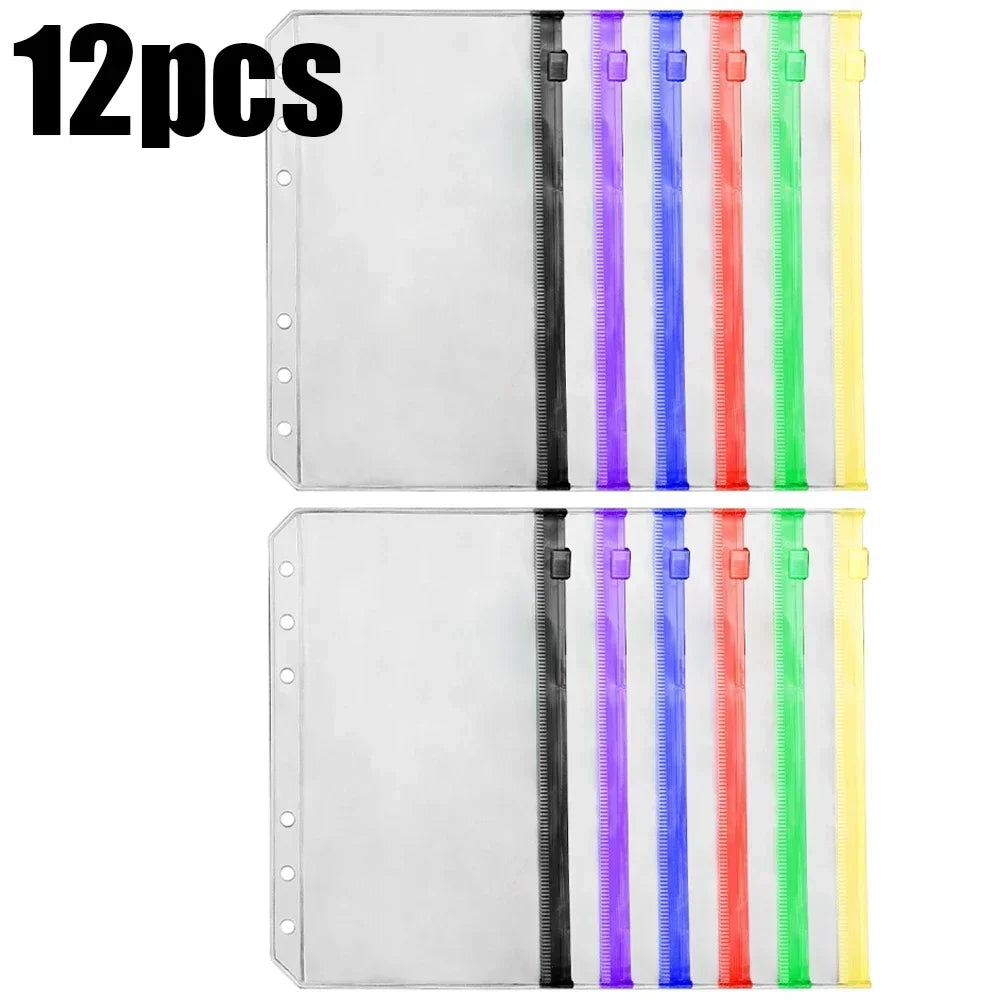 2-24Pcs Clear A6 6-Hole Binder Pockets Waterproof PVC Organizer Cash Budget Envelopes Zipper Binder Pouches for Notebook Planner