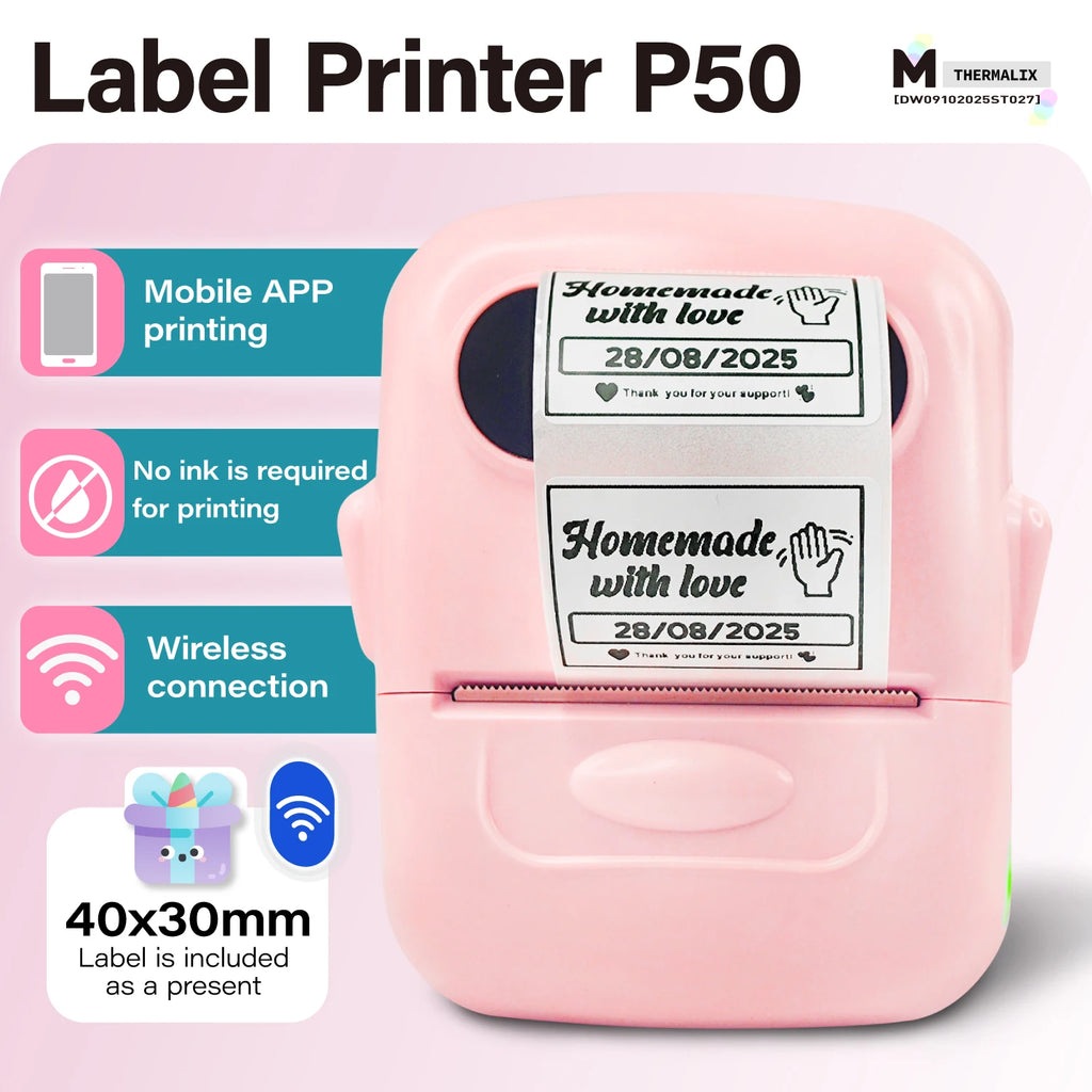 Marklife P50 Thermal Label Printer Mini Bluetooth Self-Adhesive Sticker Printer for School Office Kitchen To Tag Price Machine