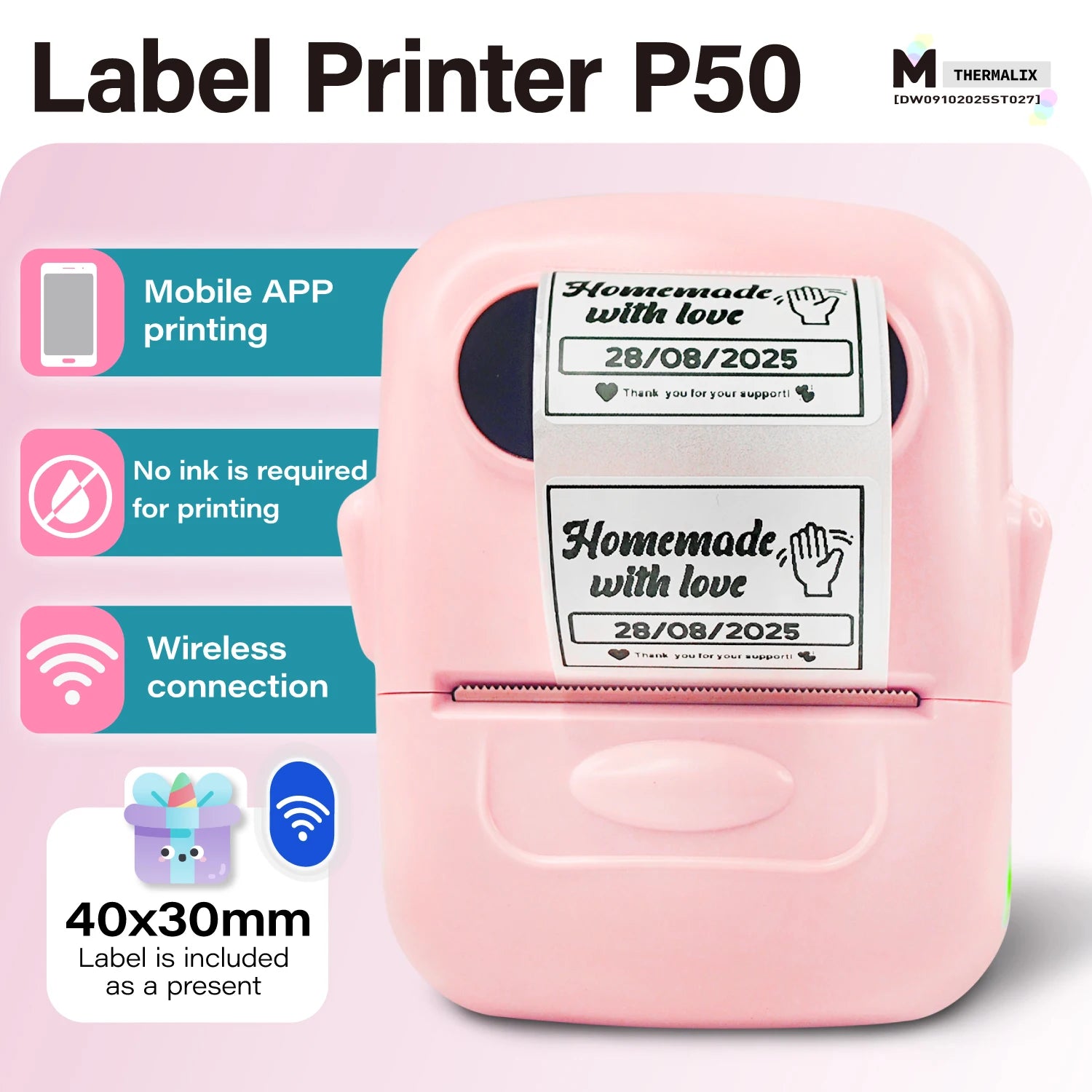 Marklife P50 Thermal Label Printer Mini Bluetooth Self-Adhesive Sticker Printer for School Office Kitchen To Tag Price Machine