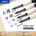 BAOKE S010 Liquid Calligraphy Pen Set 4 Tips Waterproof Pigment Ink Calligraphy Brush Pen