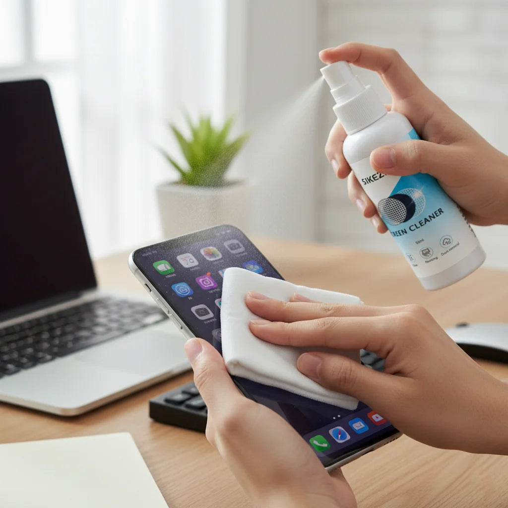 Screen Cleaner Spray + Polishing Cloth Set 50ml, Streak‑Free for Phone/Tablet/Laptop/Monitor, Removes Fingerprints, Oil & Dust