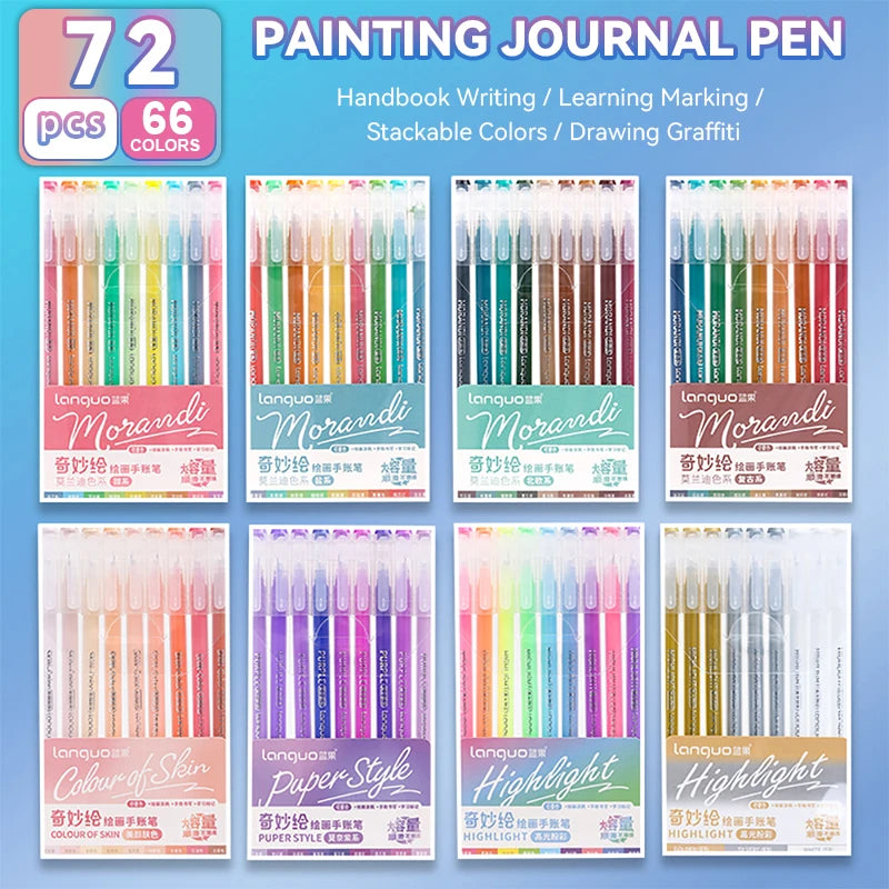 105Color Hand Account Gel Pen Languo Morandi Retro Pen Large-Capacity Color Handbook Pen For Student Painting Graffiti Writting