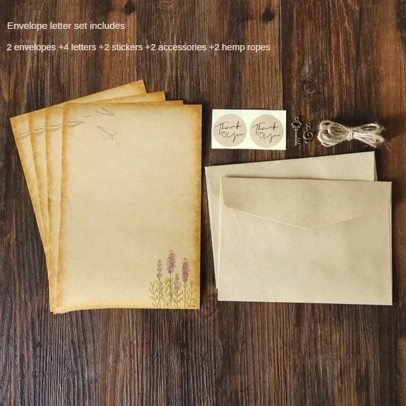 Retro Vintage Kraft Envelope Letter Pad Set Old Europe Style Love Letter Invitation Envelopes Writing Paper With Rope