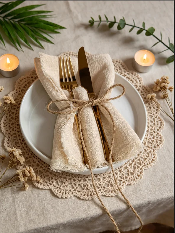 10 Pieces 32x32cm Cream Rough Edge Gauze Napkins 100% Soft Cotton Fabric Serviette Kitchen Tea Towels For Easter Party Supplies