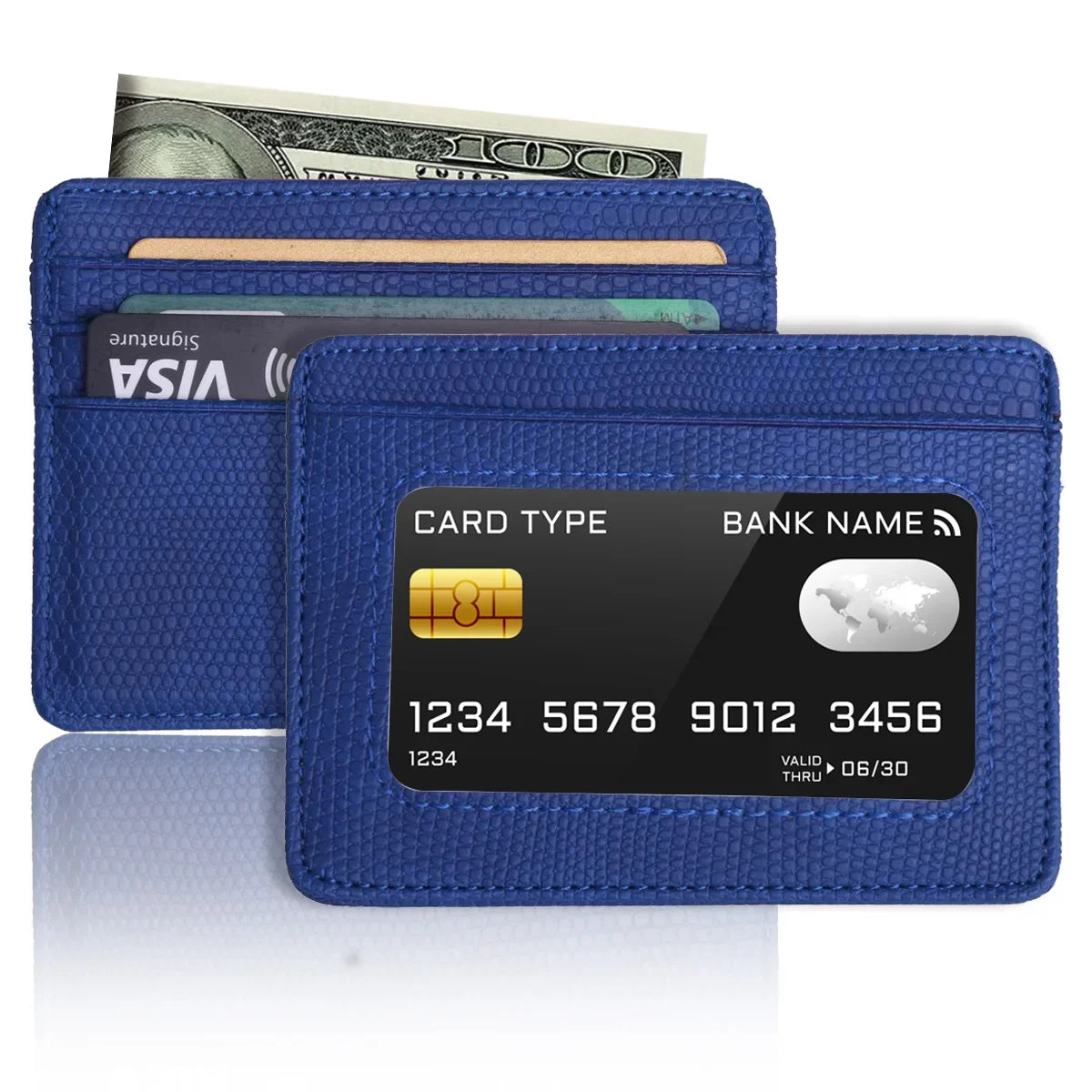 Minimalist Ultra-Thin Transparent ID Window Leather Card Holder – Unisex Compact Credit Card Wallet