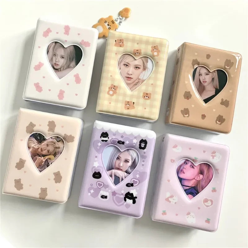 Cute Bear Photo Album 3 Inch Love Heart Hollow Picture Storage Case Kpop Card Binder Name Card Book Photocard Holder 36 Pockets