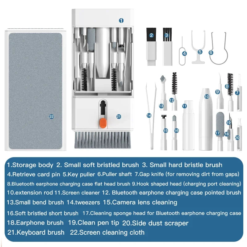 22-in-1 Multi-Function Cleaning Kit  for iPhone AirPods iPad Digital  Camera  PC Keyboard Phone Screen Headphones Cleaning Tools