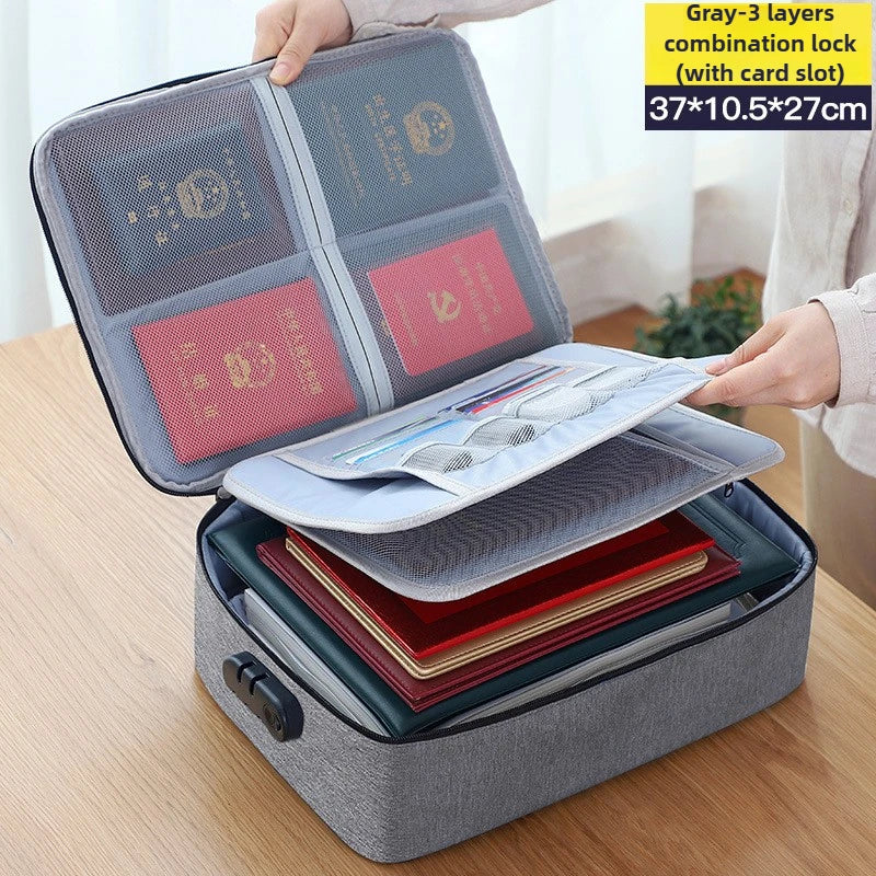 Lockable Document Storage Bag Multi Compartment Passport Card Certificate Organizer Travel Household Important File Box