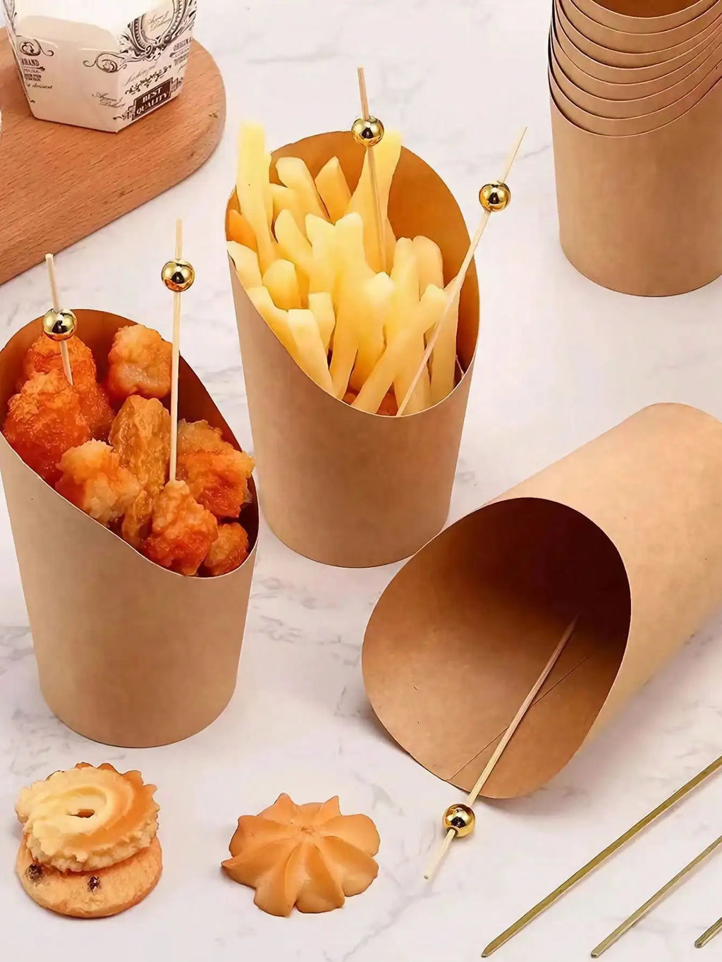 50-200PC Kraft Paper French Fries Cup Disposable Fry Charcuterie Cups For Party Celebrations Various Snacks Cupcake Paper Cups