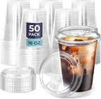 12/16/20/24oz Clear Plastic Cup with Lids 50 Set Disposable Cups for Iced Coffee or Juice Party  Smoothie Milkshake Cold Drinks