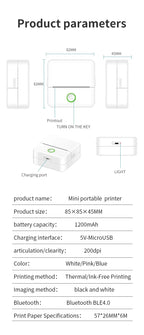 Mini Portabl Printer Inkless Sticker Maker, Free Cut Small Pocket Printer, Portable Thermal Printer for Photo Journal Notes Memo