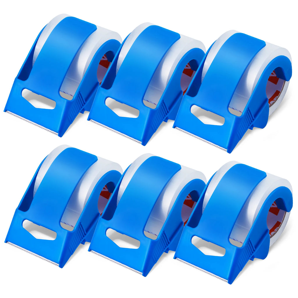 SucceBuy 1.5in Core 6 Rolls Clear Packing Tape with Dispenser 2.7 Mil Shipping Tape Designed for Moving Boxes Storage Mailing