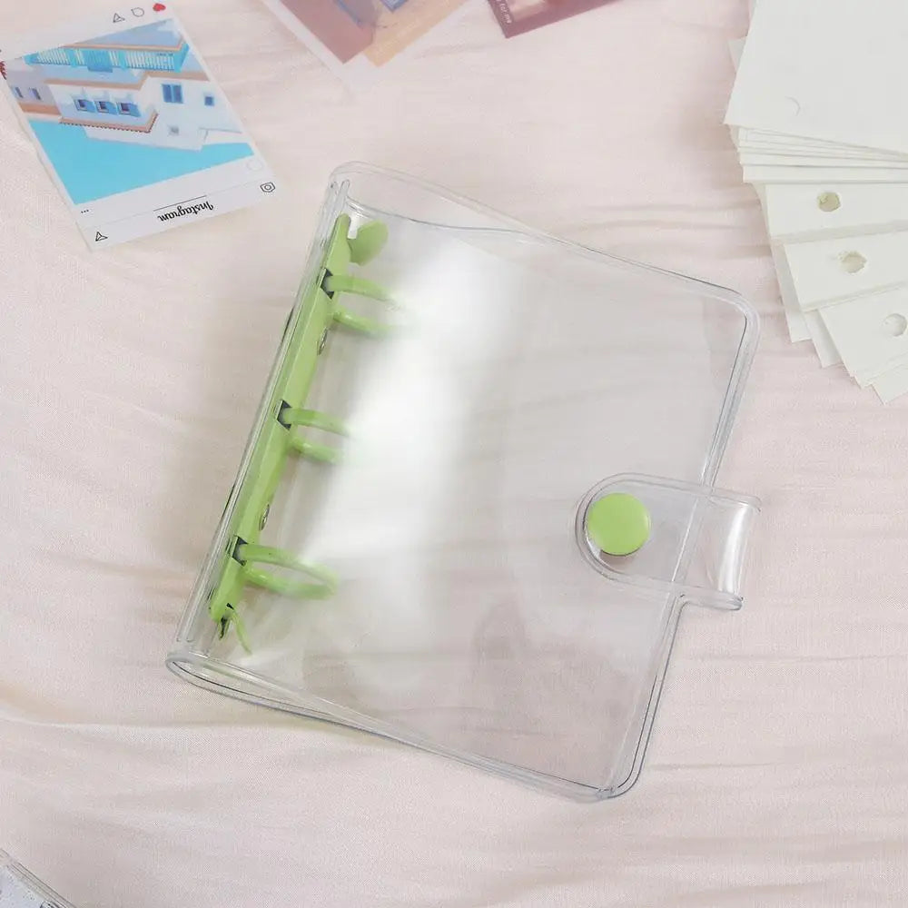 Portable Mini Handbook Glitter Notebook Pages Transparent Binder Notebook Cover Card Organizer 3 Hole Binder Clip Photo album