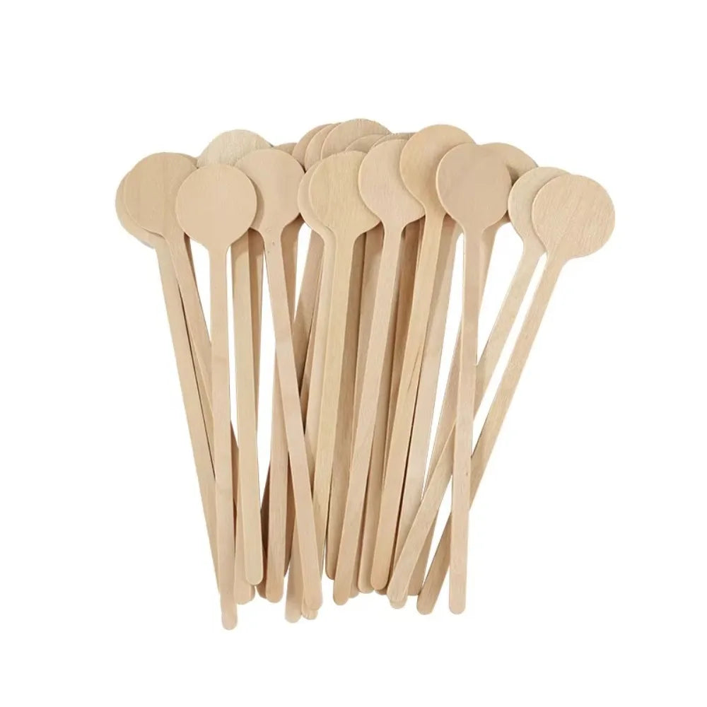 100 Pcs Wooden Coffee Stirrer Sticks Round Head Biodegradable Hot/Cold Drinking Stir Popsicle Disposable Coffee Swizzle Stick