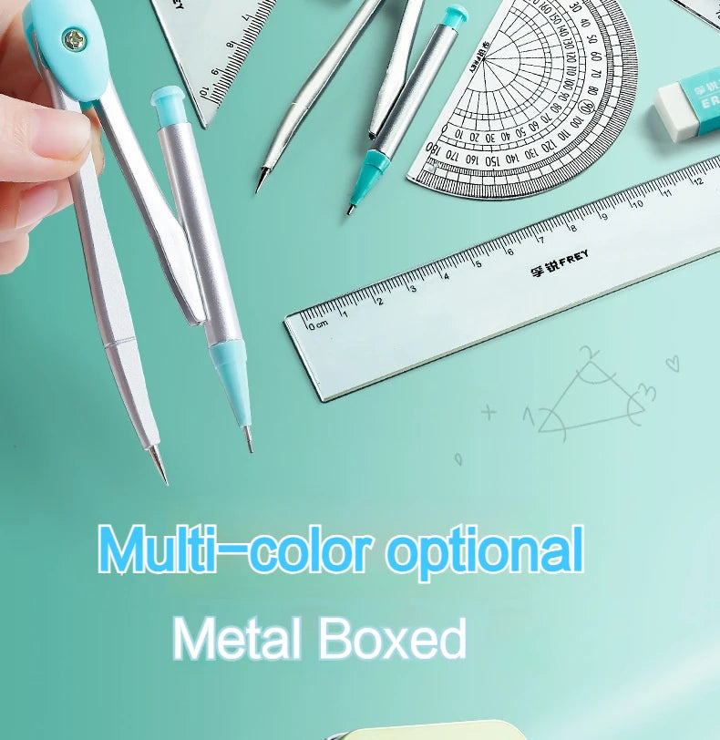 7Pcs/Set Student Compass Set School Mathematical Rulers Multi-Function Learning Professional Drawing Tool Girls Gifts Stationery