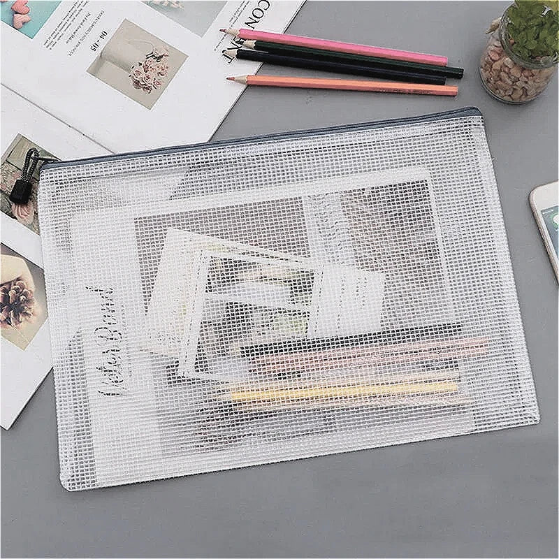 3/5PCS Stationery Storage Bag Folder File Mesh Zipper Pouch A3 A4 A5 A6 Document Bag Zip File Folders School Office Supplies
