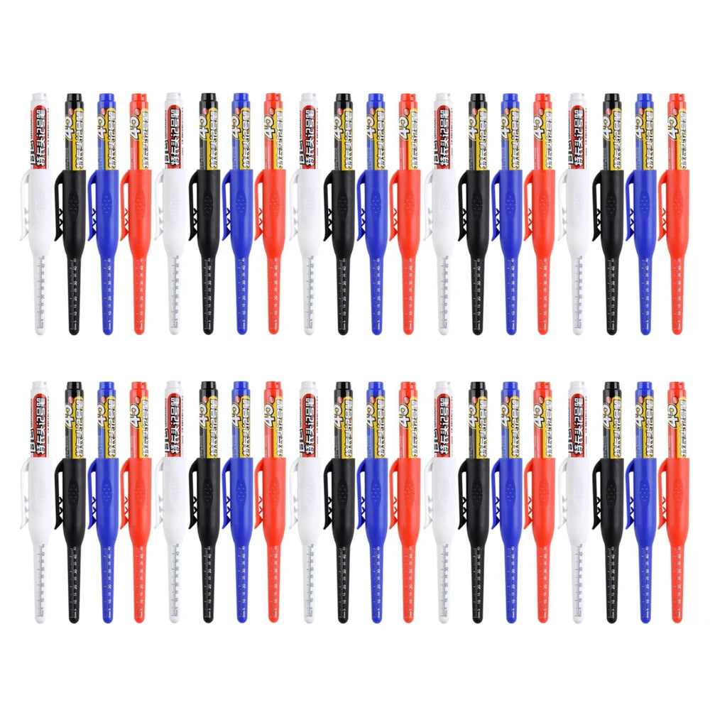 4-40Pcs White/Black/Blue/Red 45mm Deep Hole Marker Pens Long Nib Head Carpenter Pen Waterproof for Measuring Woodworking Office
