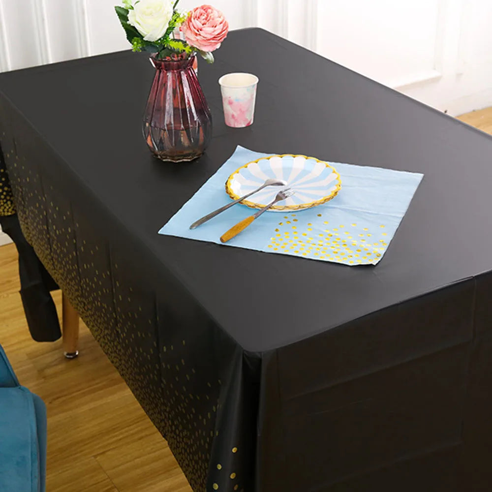 137X274Cm Dot Disposable Tablecloths Macaron Black Plastic Disposable Table Cover Wedding Birthday Party Disposable Tableware