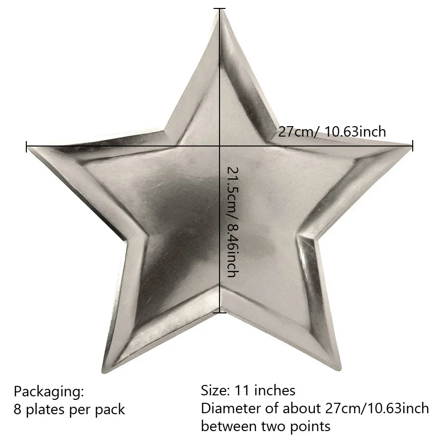 8Pcs Star Paper Plates Party Decoration Disposable Tableware for Dinner Cakes Birthday Wedding Party Supplies