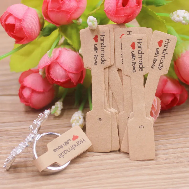 100PCS Multi Style Ring Folded Labels White/Kraft Handmade with Love Ring Price Labels Jewelry Tag Sticker Labels 6*1.2cm