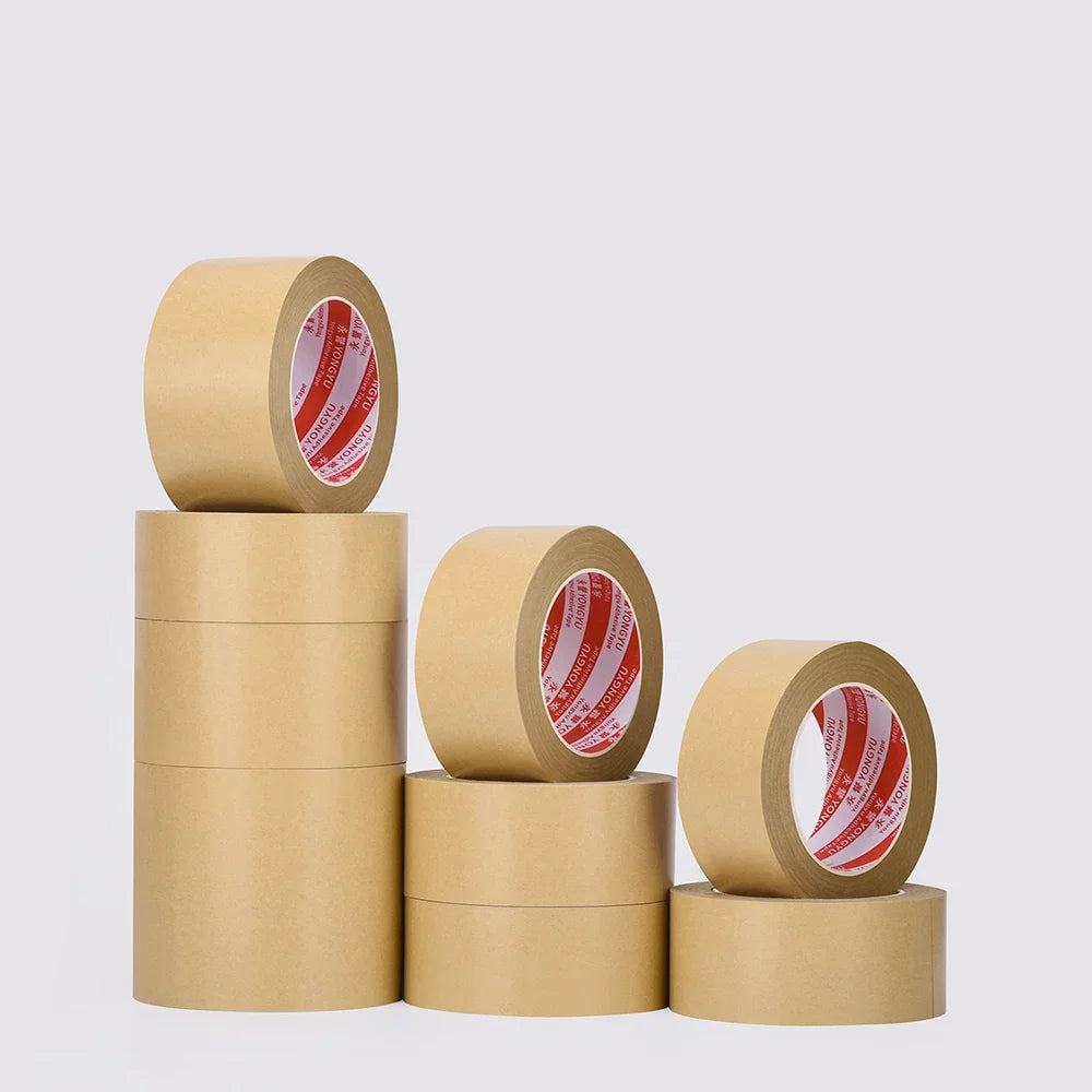 23M Biodegradable Eco Friendly Kraft Paper Tape Brown Wet Water Activated Reinforced Gummed Adhesive Tape for Painting Fixed