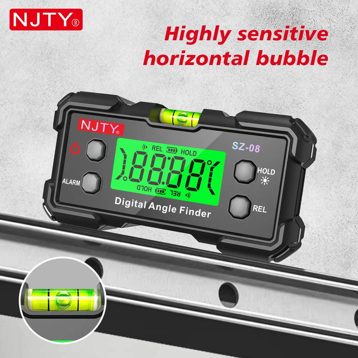 NJTY Digital Protractor Angle Finder Gauge Backlit Flip Screen Magnetic Inclinometer with Absolute REL Mode Measuring Tool