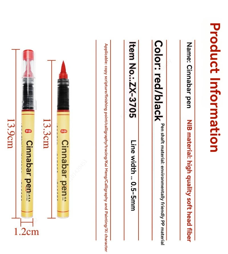 1-5pcs Writing Blessing Pen Specialist Cinnabar Brush Study Utensils Calligraphy Practice Special Learning Tools Xuan Paper Pen