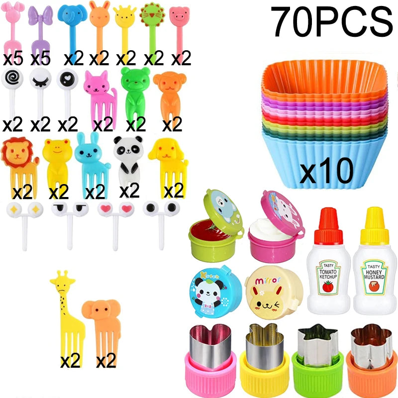 Mini Fruit Forks For Children Kids Cute Animal Food Picks Snack Toothpicks With Vegetable Cutter Set Silicone Lunch Box Dividers