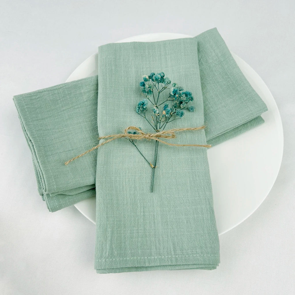 4PCS 30x45cm 100% Cotton Christmas Green Napkin Blue Reusable Wedding Party Table Decor Retro Napkins