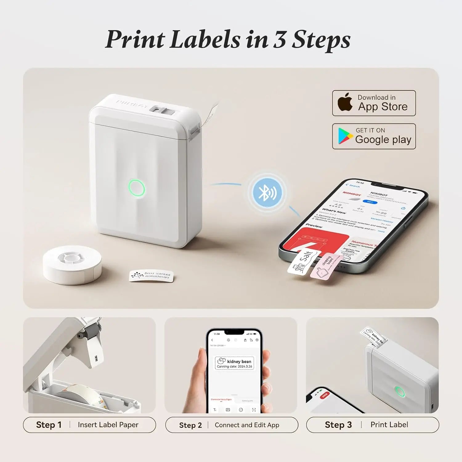 Niimbot D110 Smart Portable Label Printer Mini Pocket Thermal Sticker Maker Self-adhesive Label Papers For Office Home USE