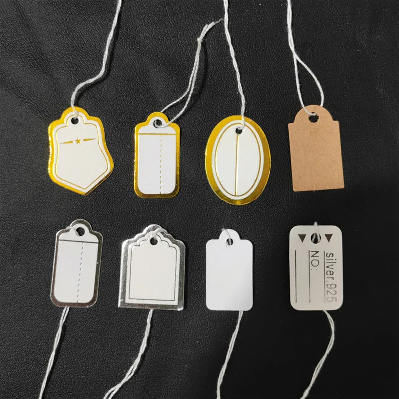 100pcs/lot Jewelry Price Tags Handwritten Labels with String Gold/Silver Color Paper for Accessories And Wares