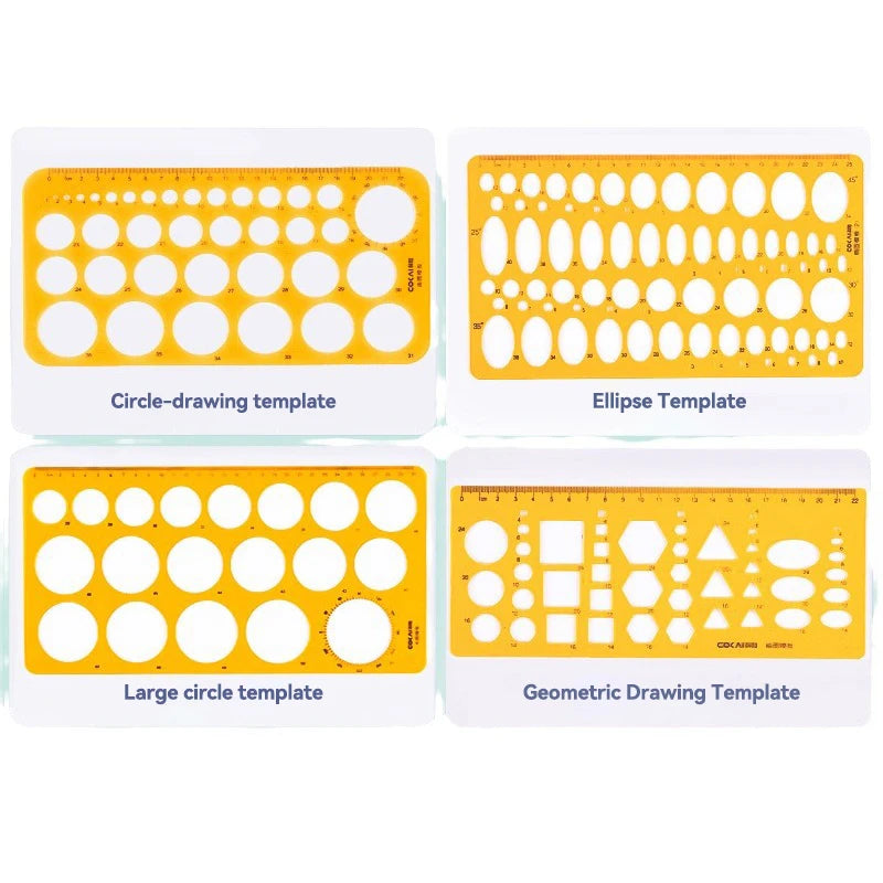 1/4Pcs Circle Template Measurement Geometry Ruler Circular Oval Drawing Template Drafting Ruler Office School Scale Drawing Tool