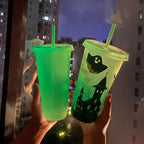 1PC 720ml Halloween Print Plastic Luminous Straw Cup Juice Milk Tea Coffee Cups for Party Supplies Funny Straw Cup Kitchen Drink
