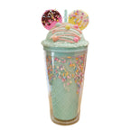 450ml Fashion Cartoon Ice Cream Straw Cup Adorable Plastic Bear Drinking Cup With Lid Milk Tea Cup For Women Girls Outdoor Home