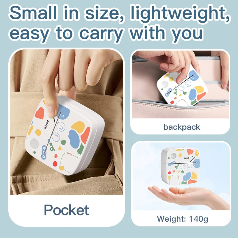 DOLEWA D2 Doodle Portable Printer Thermal Paper Printer Label Sticker Paper Print Wireless Label Maker Printer for DIY Photo Pri