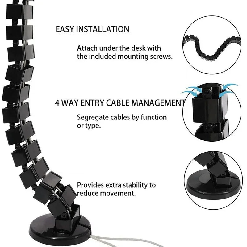 Wire Spine Cable Sleeve Under Desk Cable Tray Wire Management Workstation Snake Wire Organizer Management Cleaning Pipe Conduit