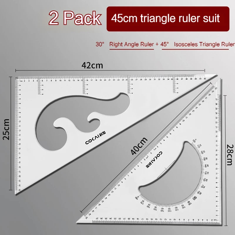 2Pcs/Set Multifunctional Triangle Ruler 30/45 Degree Measurement Angle Isosceles Triangle Ruler Geometry Students Drafting Tool